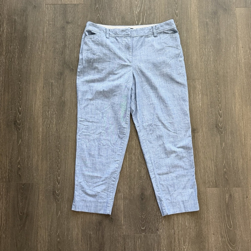 TALBOTS Chambray Perfect Crop Chino Pants 12 Nautical Coastal Resort Preppy